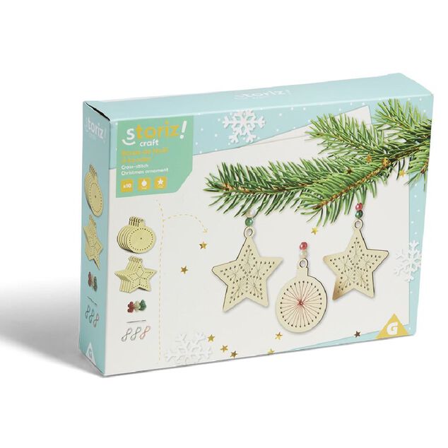 Suspension de No&euml;l en bois &agrave; broder x10