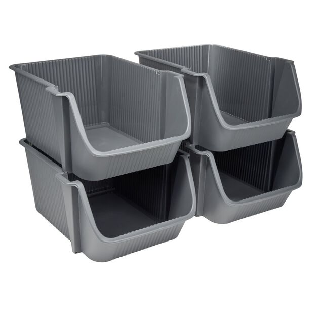 Tour de rangement 4 niveaux empilables 39X29XH25 cm (2 mod&egrave;les gris anthracite ou &eacute;cru)