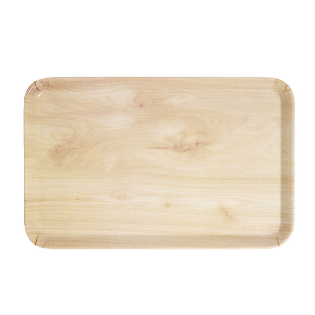 Plateau rectangulaire m&eacute;lamin&eacute; effet bois naturel 19x30cm