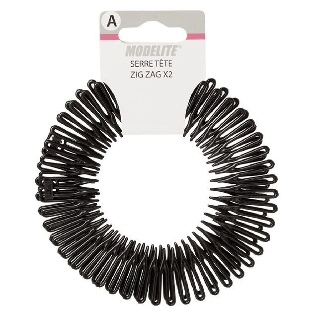 Serre t&ecirc;te zig zag plastique noir brillant x2