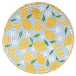 Set de table rond coton et paille citron jaune et bleu Ø35cm