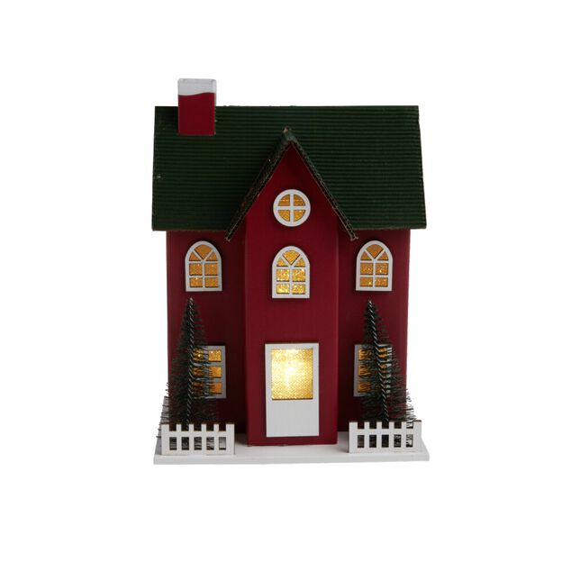 Chalet de No&euml;l lumineux H20,5cm - 2 coloris rouge ou blanc