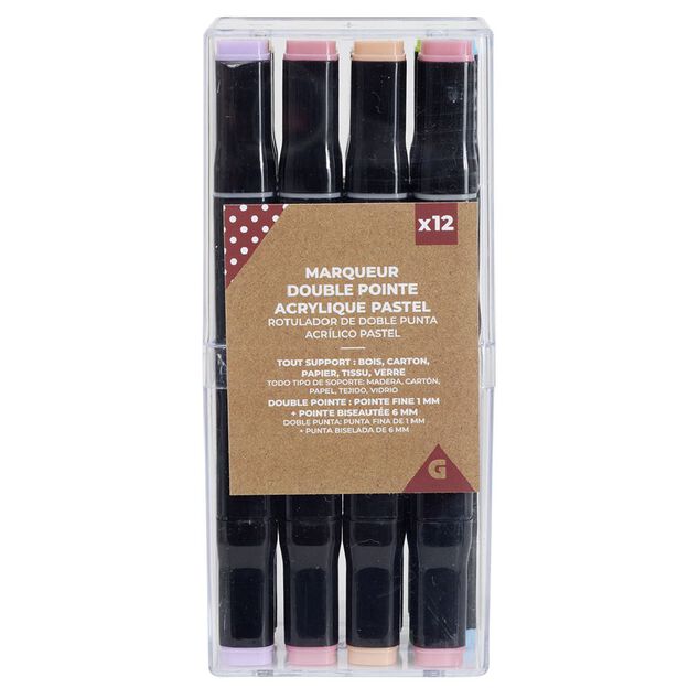 Feutres double pointe acrylique pastel x12