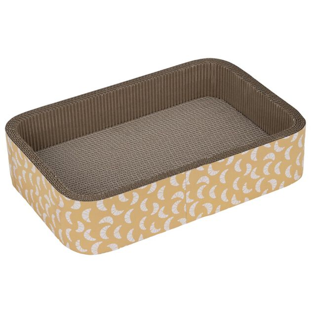 Griffoir pour chat rectangulaire motif croissant en carton beige 45x30xH10cm (2 mod&egrave;les)