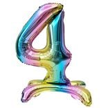 Ballon chiffre 4 avec support aluminium arc-en-ciel 51xH81cm
