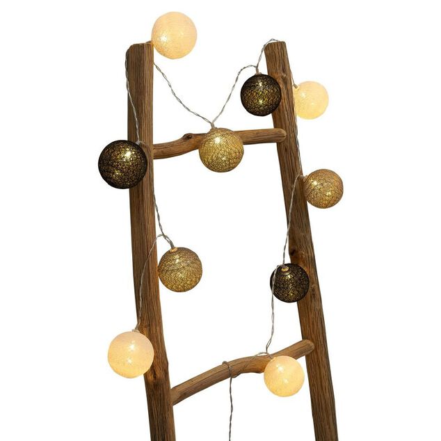 Guirlande lumineuse 10 boules beige noir marron L165cm