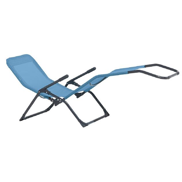 Bain de soleil transat Playa m&eacute;tal textil&egrave;ne bleu 139x99xH60cm
