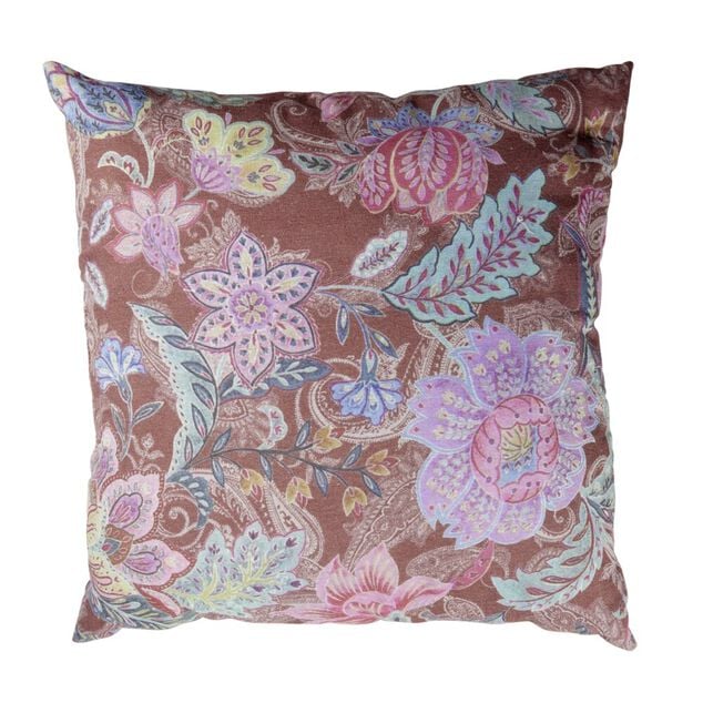 Coussin carr&eacute; motif v&eacute;g&eacute;tal Indie effet toile de jute 45x45cm (2 mod&egrave;les)