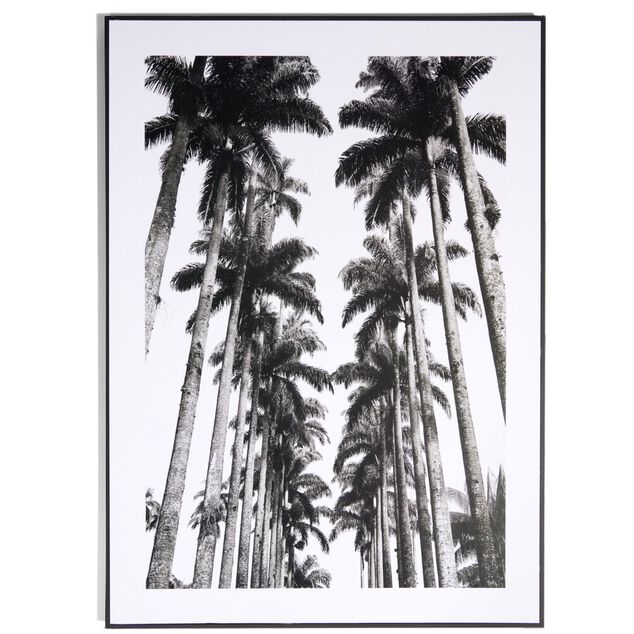 Cadre d&eacute;co en bois motif palmiers noir et blanc 50x70cm
