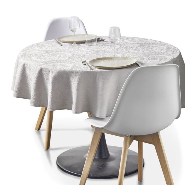 Nappe ronde tissu jacquard motif relief gris Ø160cm