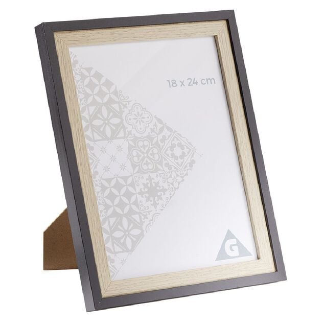 Cadre photo bois naturel et noir 22x28cm pour photo 18x24cm