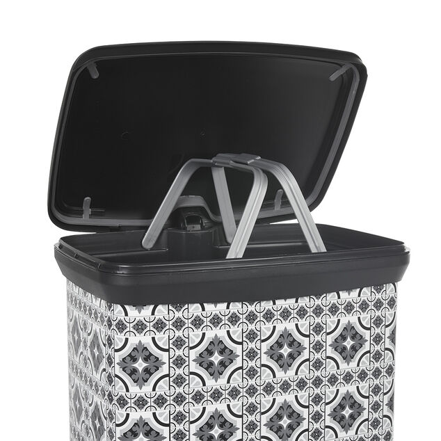 Poubelle &agrave; p&eacute;dale motif carreau de ciment gris et blanc 50 L