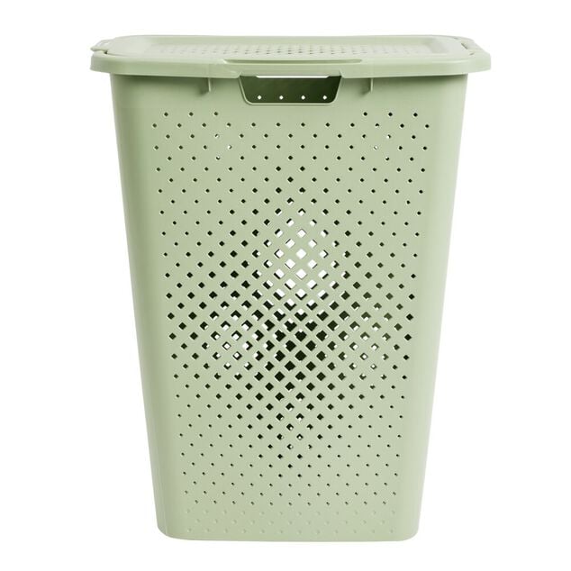 Coffre &agrave; linge 40L plastique vert 44x28xH57cm
