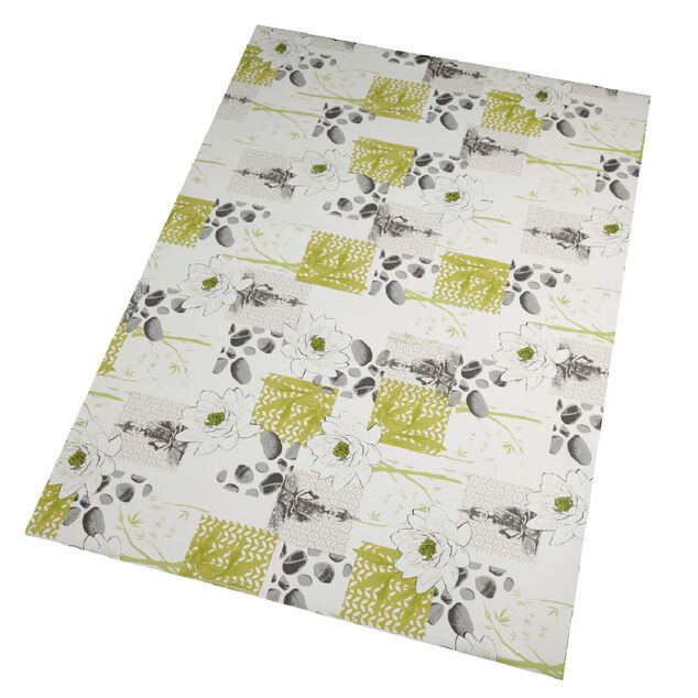 Prot&egrave;ge table imprim&eacute; fleur galet Zen vert 140 cm