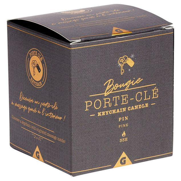 Bougie porte-clé doré senteur pin 33H