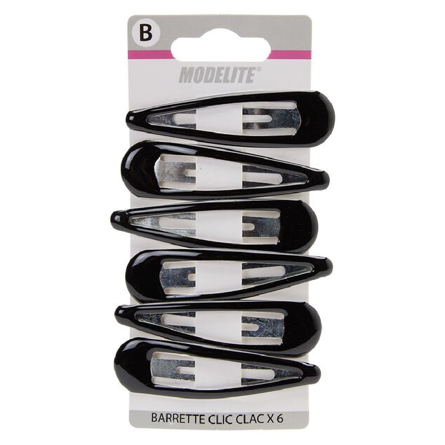 Barrette clic clac métal noir brillant x6