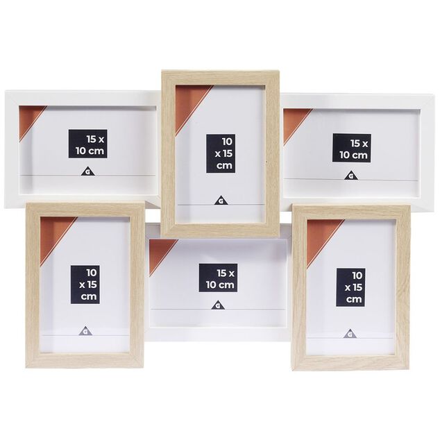 P&ecirc;le-m&ecirc;le cadre bois beige et blanc 30.5x44.5cm 6 vues 10x15cm