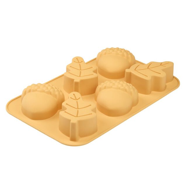 Moule &agrave; g&acirc;teau x6 forme automne silicone orange 17x27cm