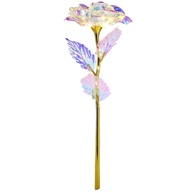 Rose &eacute;ternelle iris&eacute;e lumineuse avecLED 15x15xH50cm (3 mod&egrave;les)