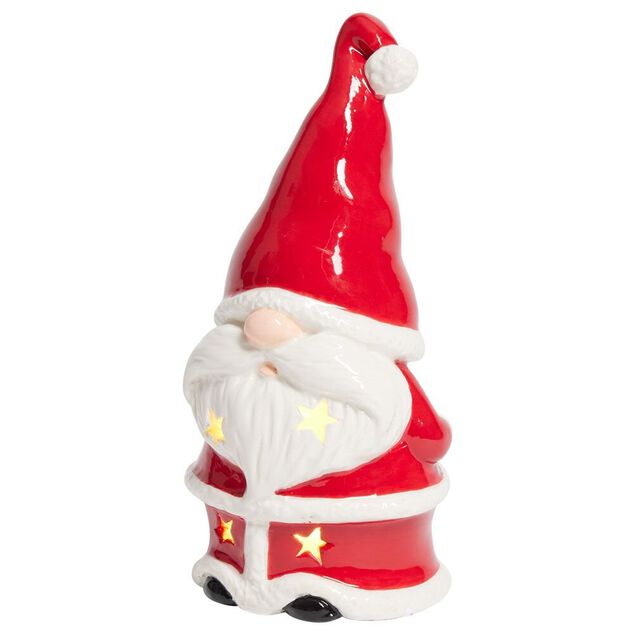 P&egrave;re No&euml;l lumineux 1LED c&eacute;ramique rouge et blanc H15,5cm