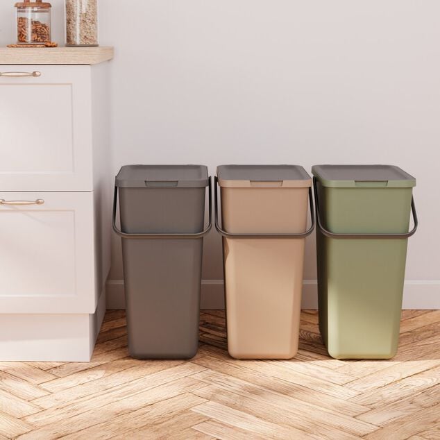 Poubelle de tri 32L plastique gris 34x28xH53cm