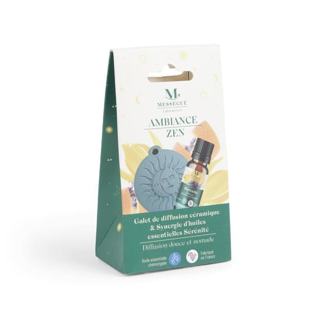 Galet diffusion c&eacute;ramique et synergie huiles essentielles s&eacute;r&eacute;nit&eacute; Mess&eacute;gu&eacute;