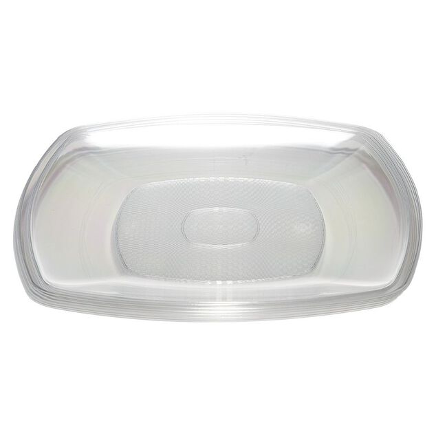Lot de 6 assiettes carr&eacute;es plastique transparent &agrave; bord arrondi 22x22 cm