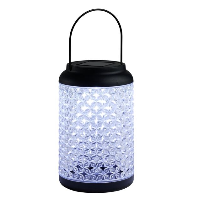 Lanterne solaire d&eacute;corative plastique effet verre textur&eacute; &Oslash;12,5xH20cm