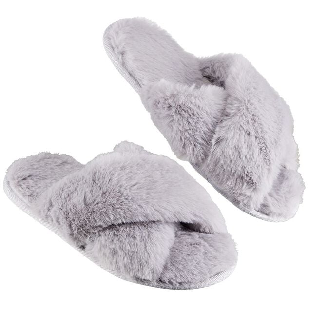 Paire de chaussons &agrave; brides crois&eacute;es femme gris