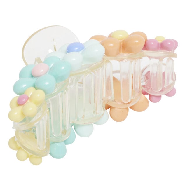 Pince &agrave; cheveux plastique avec fleurs multicolores 10x4,5xH4,5cm