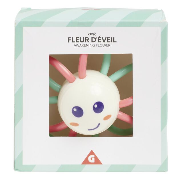 Jouet 1er âge fleur éveil en plastique rouge et vert Ø10xH15cm