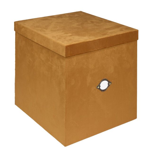 Bo&icirc;te de rangement carr&eacute;e velours marron 32x32xH35cm - Taille L