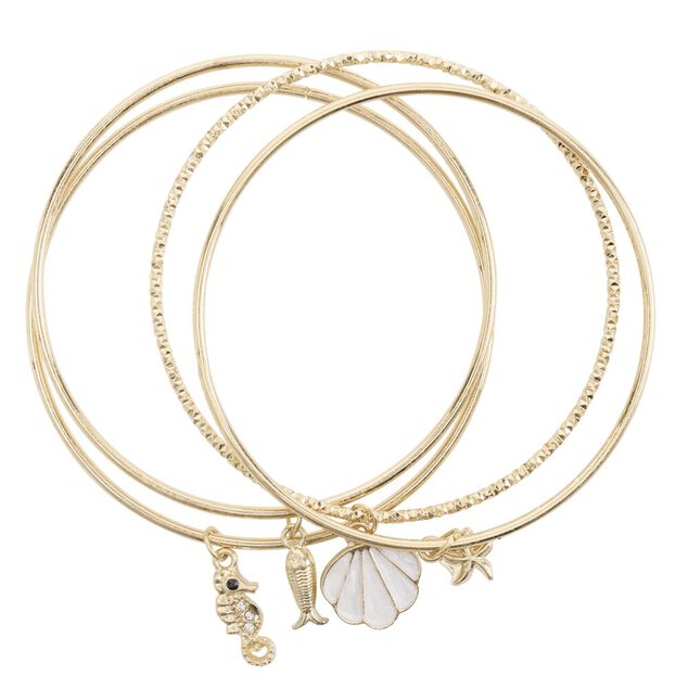 Bracelet jonc x4 avec pampilles m&eacute;tal dor&eacute;