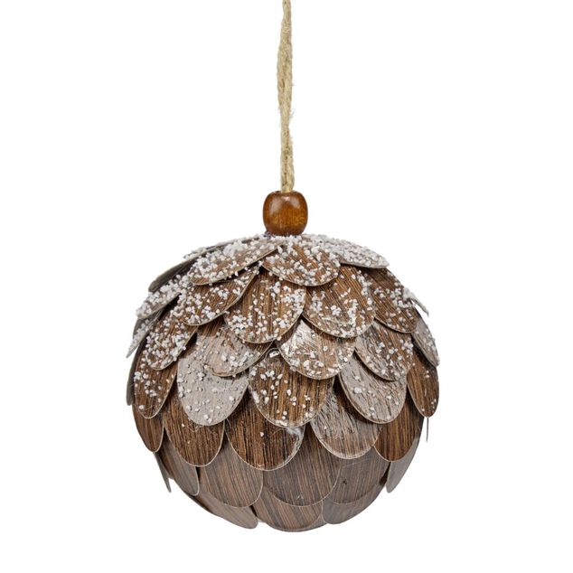 Boule de No&euml;l bois champ&ecirc;tre &agrave; suspendre &Oslash;8 cm (2 mod&egrave;les)