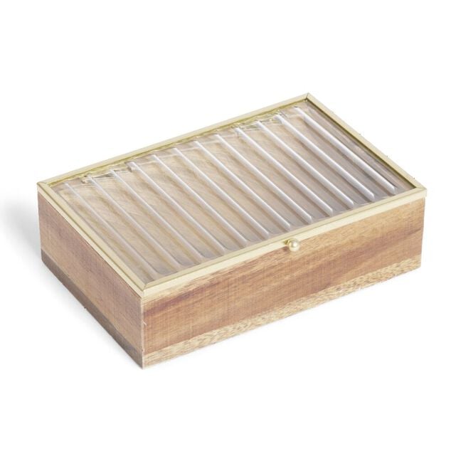 Bo&icirc;te bois d'acacia et verre taille S 15x10x4,6cm