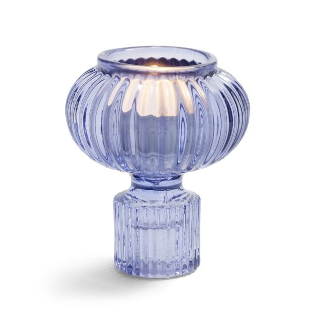 Bougeoir verre bleu Ø7,5xH9cm