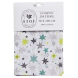 Coupon tissu imprimé Adara 70x100cm coton blanc et vert
