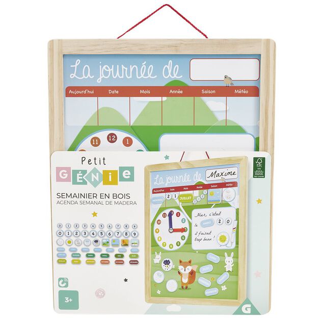 Tableau organisation enfant activit&eacute;s responsabilit&eacute;s en bois