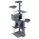 Arbre à chat XXL en bois 5 niveaux jute et tissu doux gris 49x49xH160cm