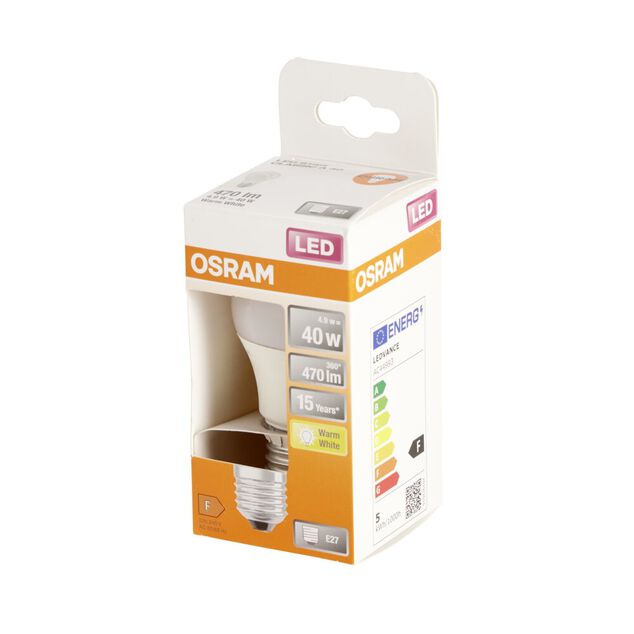 Ampoule LED E27 A60 blanc chaud Osram 4,9W=40W 470lms classe F
