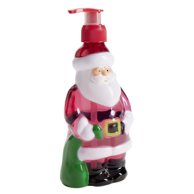 Savon mains liquide flacon P&egrave;re No&euml;l plastique rouge et blanc 340ml