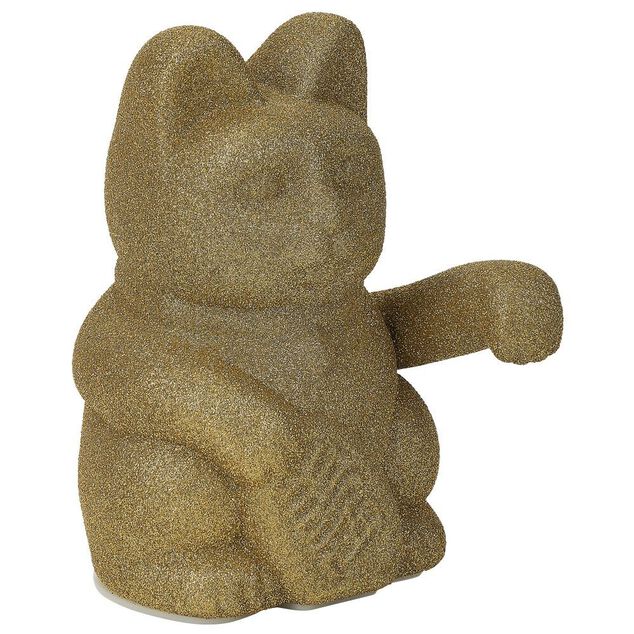 Chat porte-bonheur velours vert 11xH15x9cm