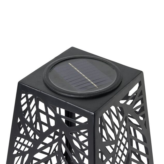Lanterne solaire &agrave; poser m&eacute;tal ajour&eacute; noir 25x25xH50cm