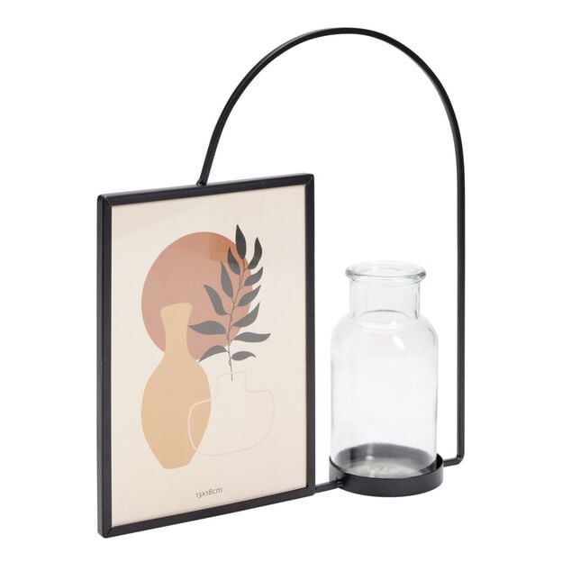 Cadre photo d&eacute;coratif avec vase et arche m&eacute;tal noir pour photo 13x18cm