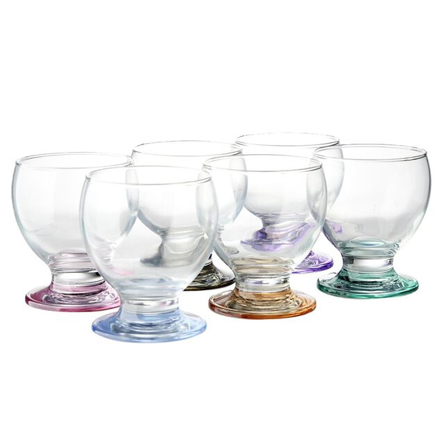 Lot de 6 verres à pieds et fond colorés assortis 21cl H8,6cm