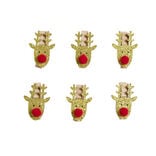 Mini pince en bois forme t&ecirc;te de renne rouge et dor&eacute;e 6 pi&egrave;ces