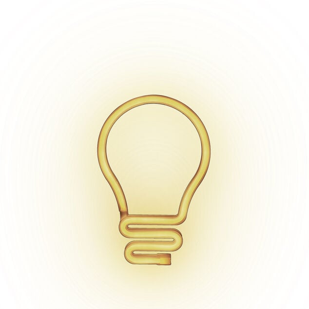 Lampe n&eacute;on LED forme ampoule jaune &agrave; suspendre L16,5xH26,5cm