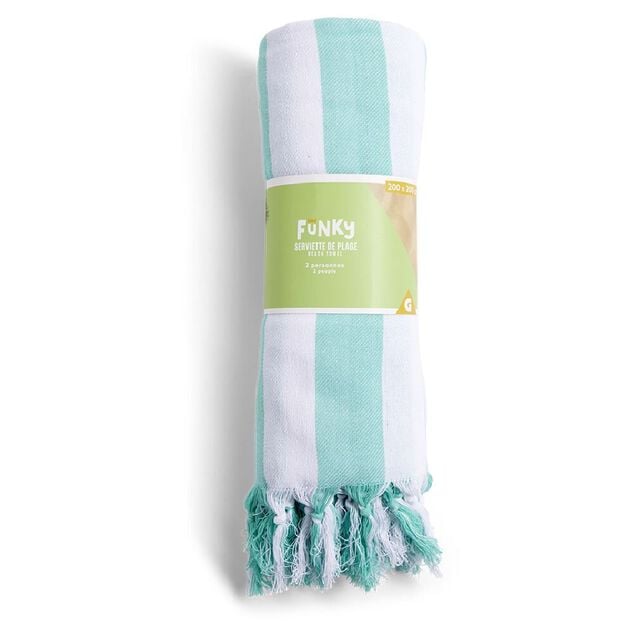Fouta de plage 2 personnes marini&egrave;re blanc et vert 200x200cm