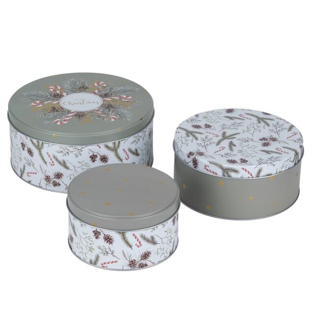 Bo&icirc;te alimentaire ronde avec couvercle imprim&eacute; No&euml;l m&eacute;tal &Oslash;19XH9 cm