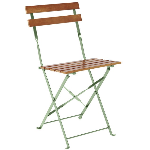 Chaise de jardin pliante Bali m&eacute;tal vert et bois 39x47xH.77 cm